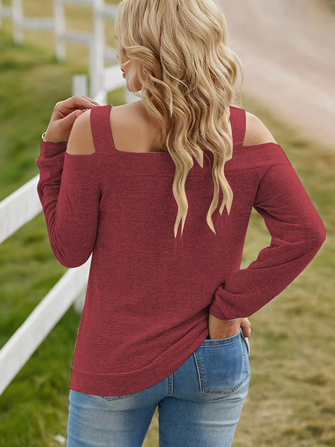 Full Size Cutout Cold Shoulder Blouse