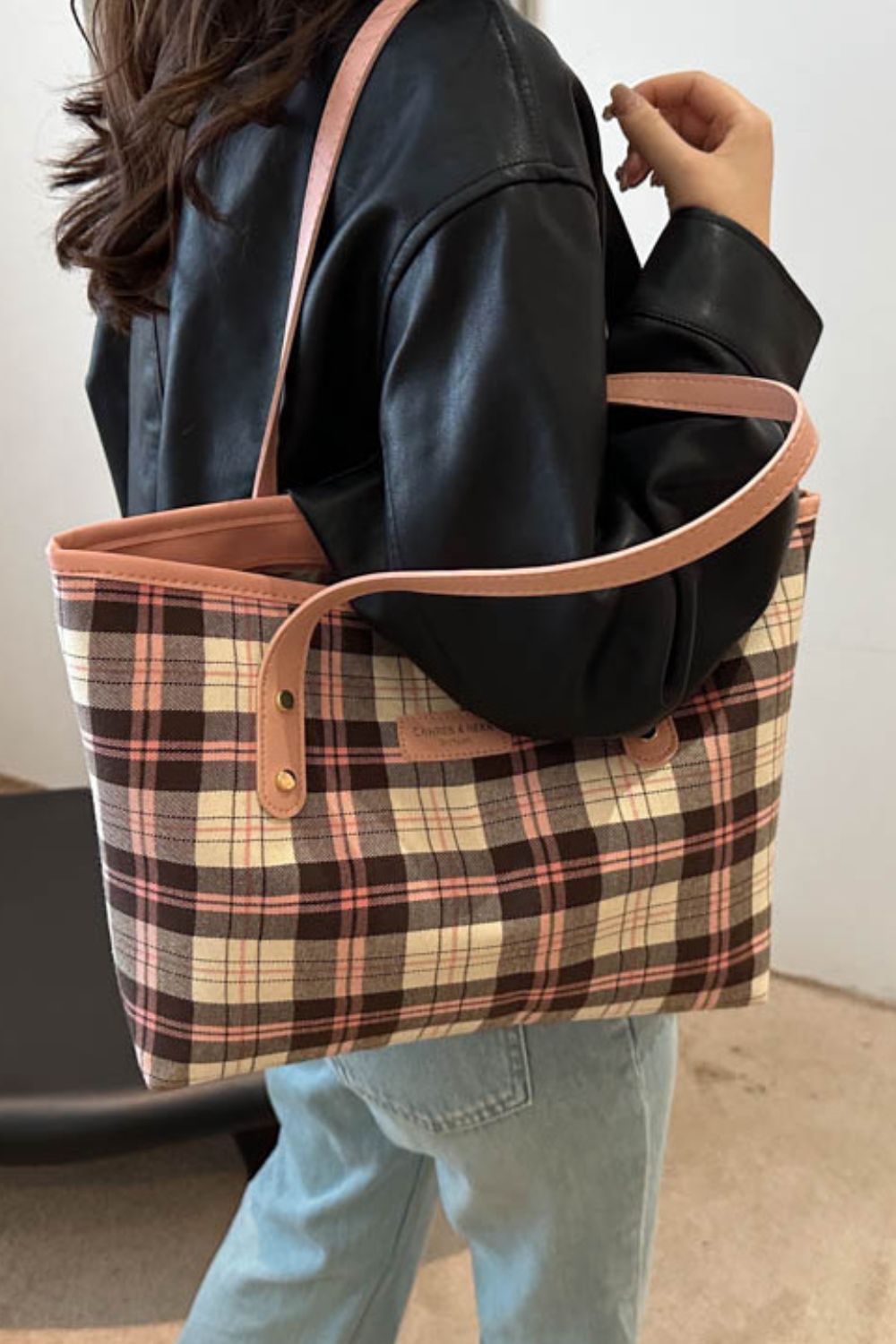 Carhes & Heka Plaid Leather Tote Bag