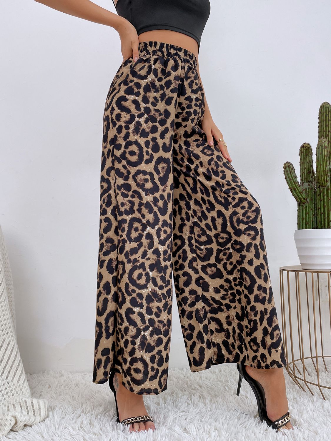 Printed Elastic Waist Wide Leg Pants