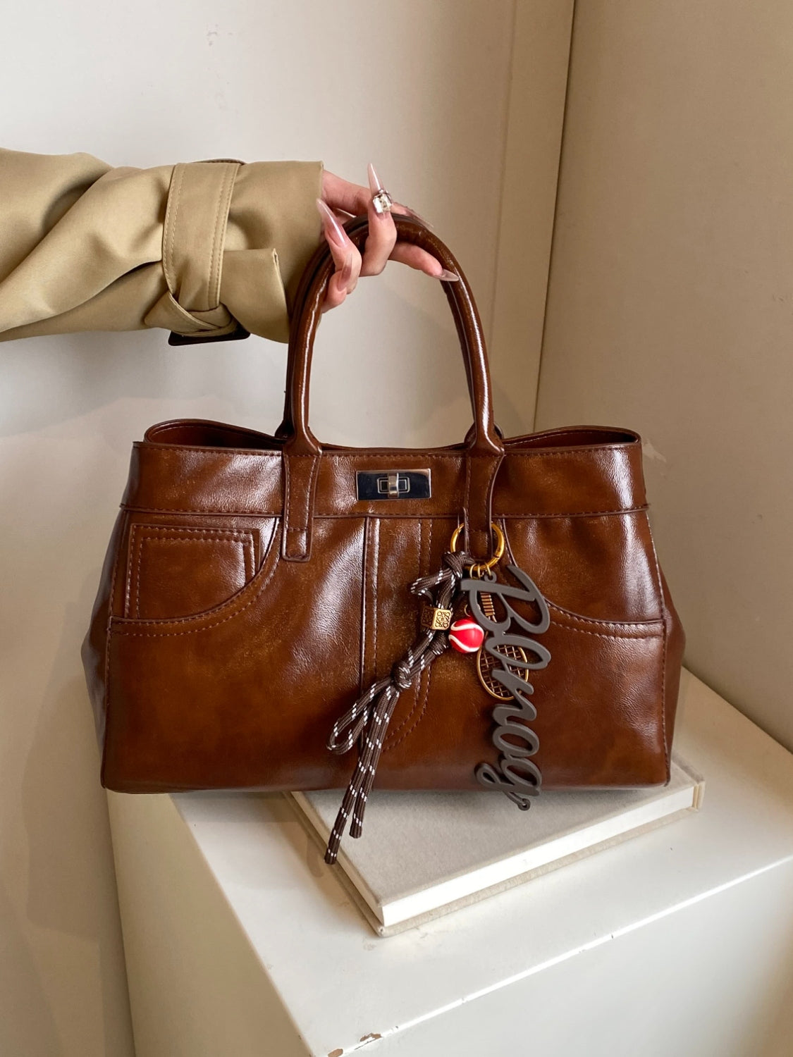 Leather Handbag with Pendant