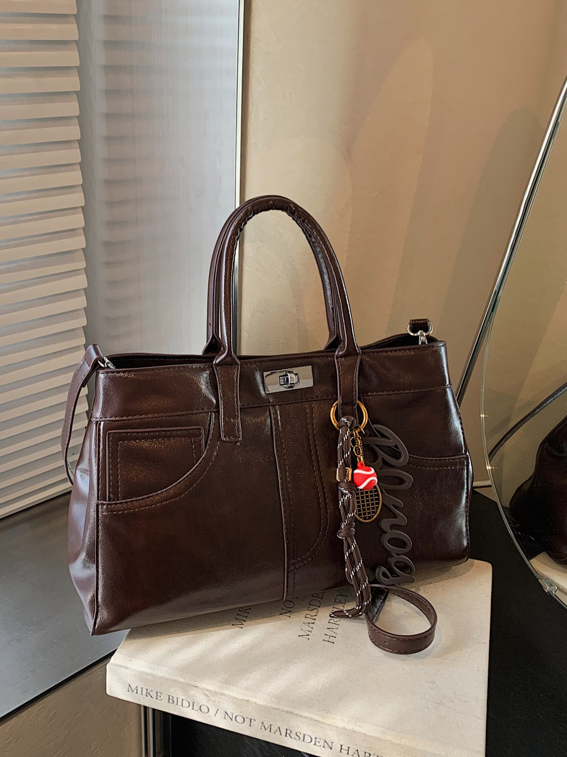 Leather Handbag with Pendant