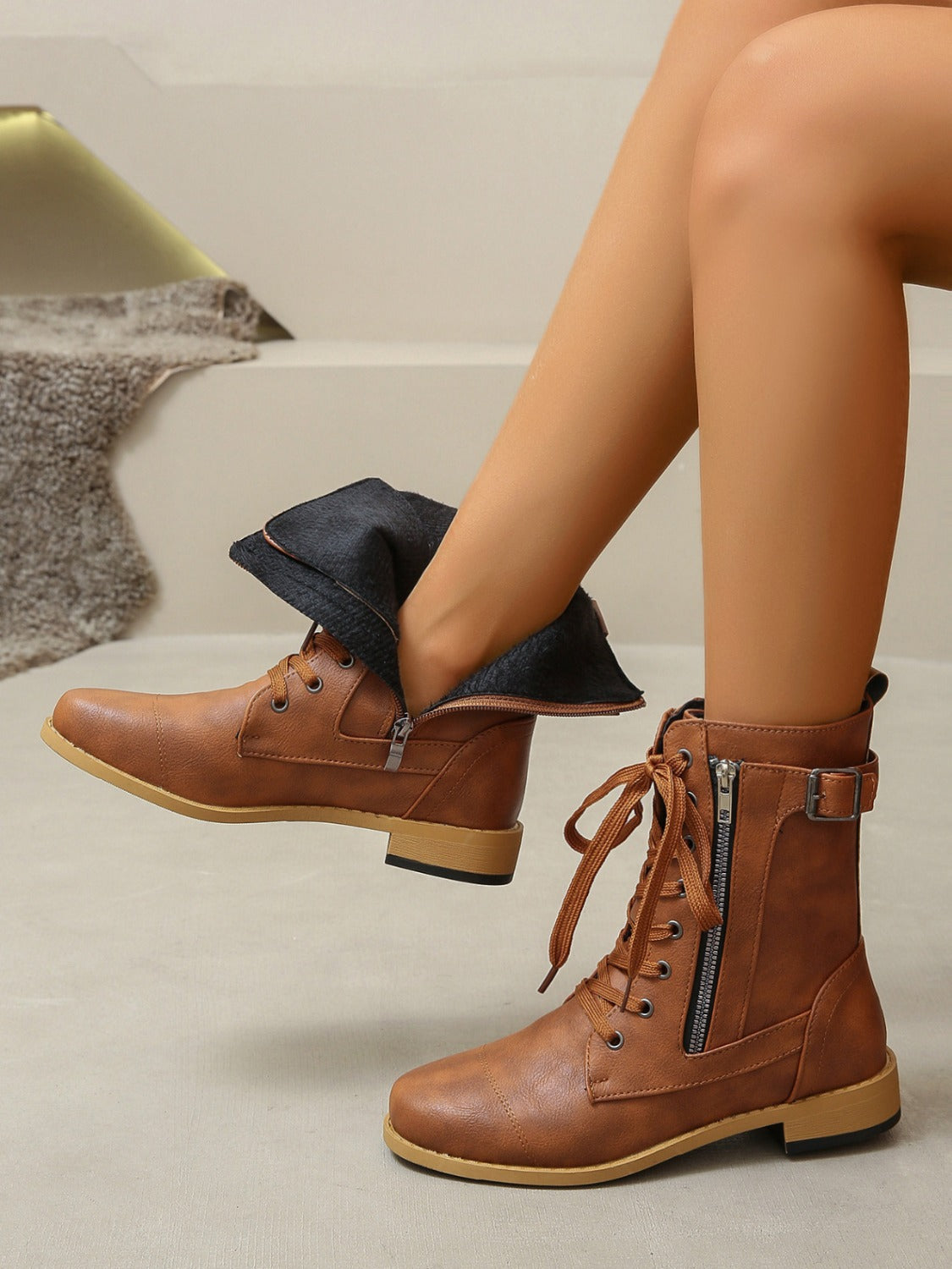 Leather Lace-Up Boots