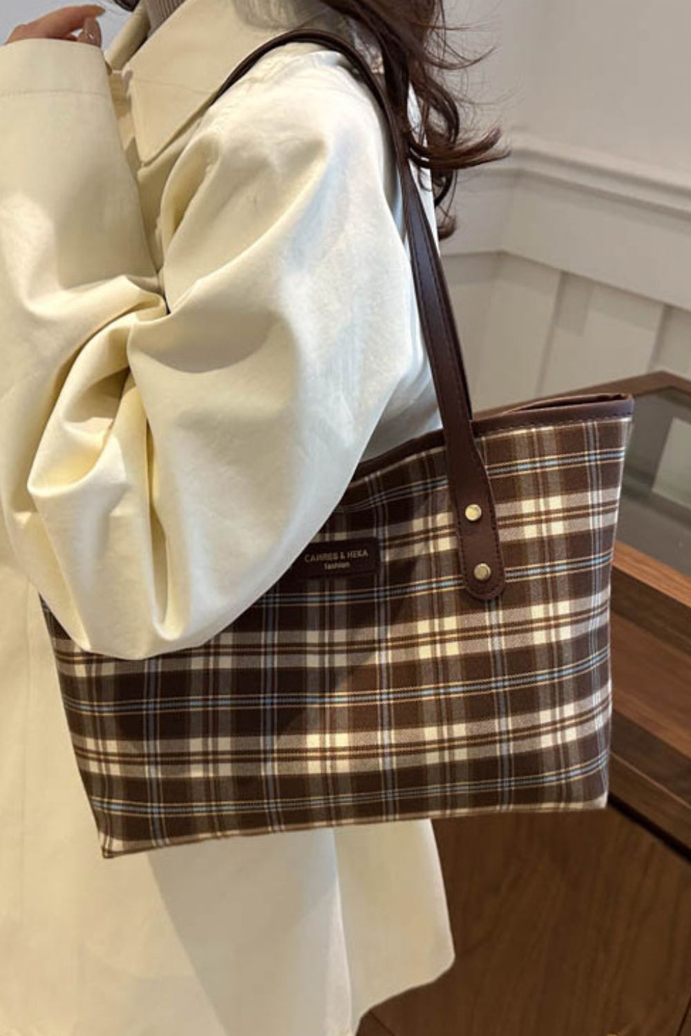 Carhes & Heka Plaid Leather Tote Bag