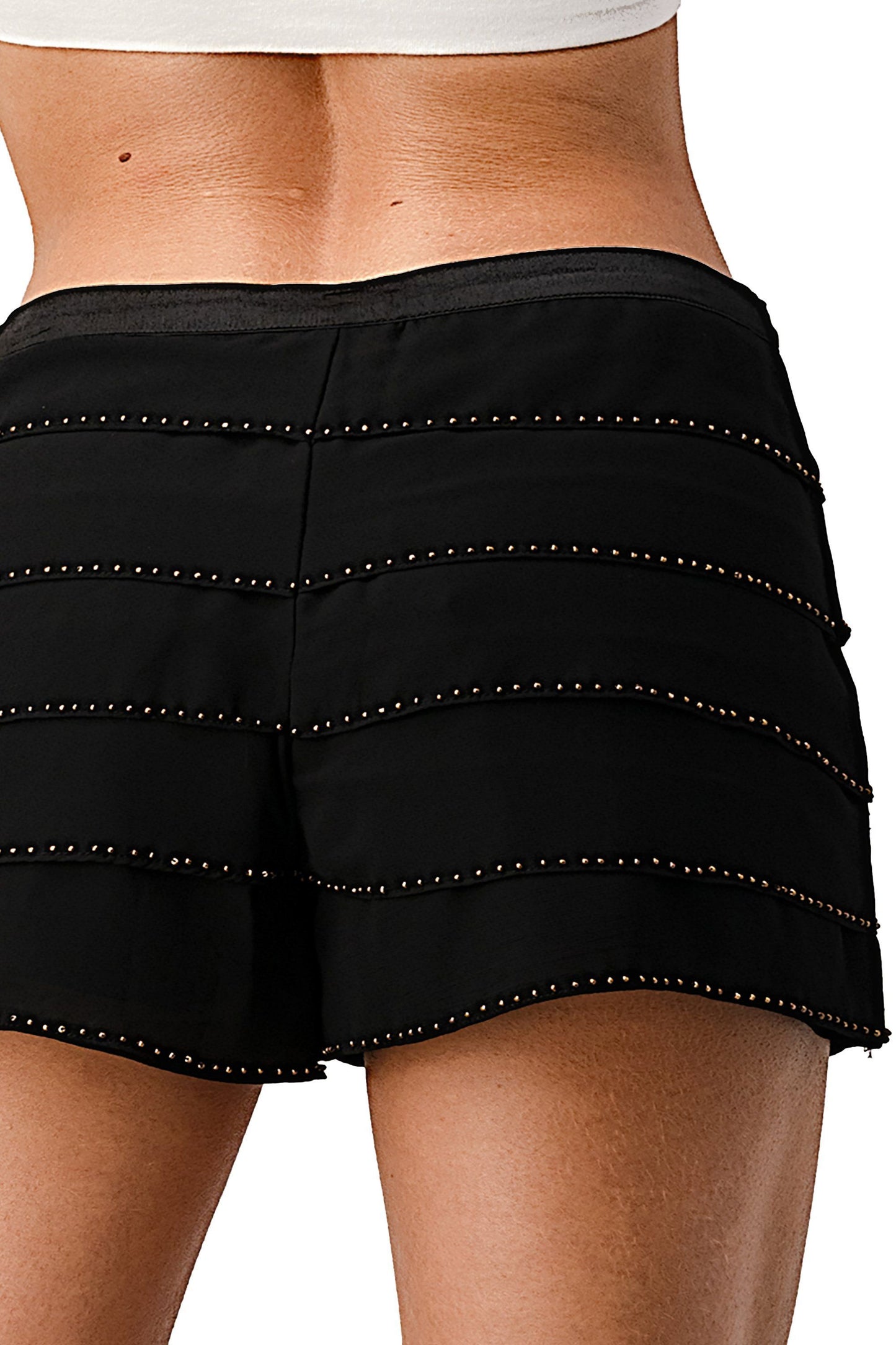 KAII Tiered Beaded Trim Shorts