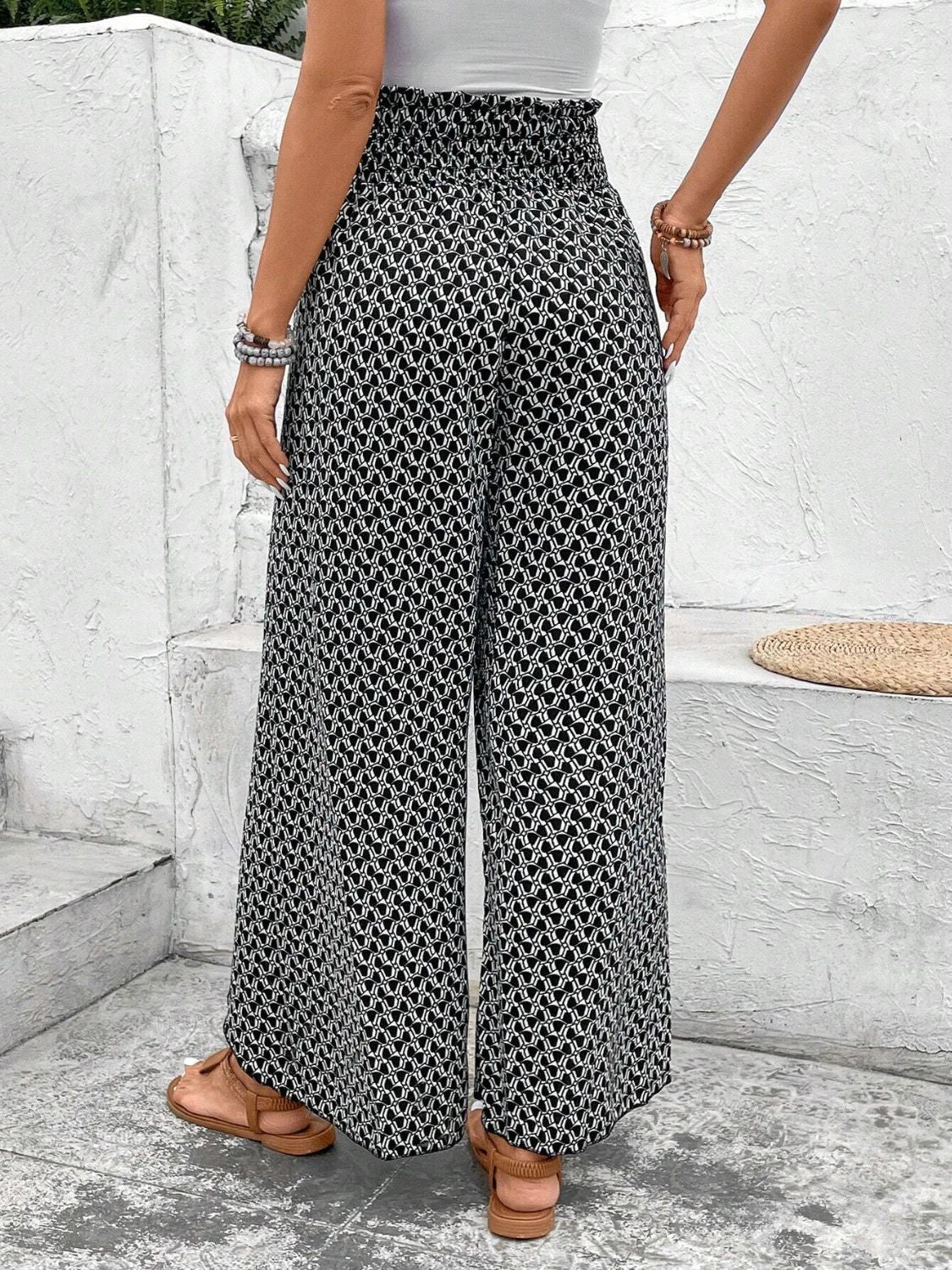 Tied Printed Wide Leg Pants