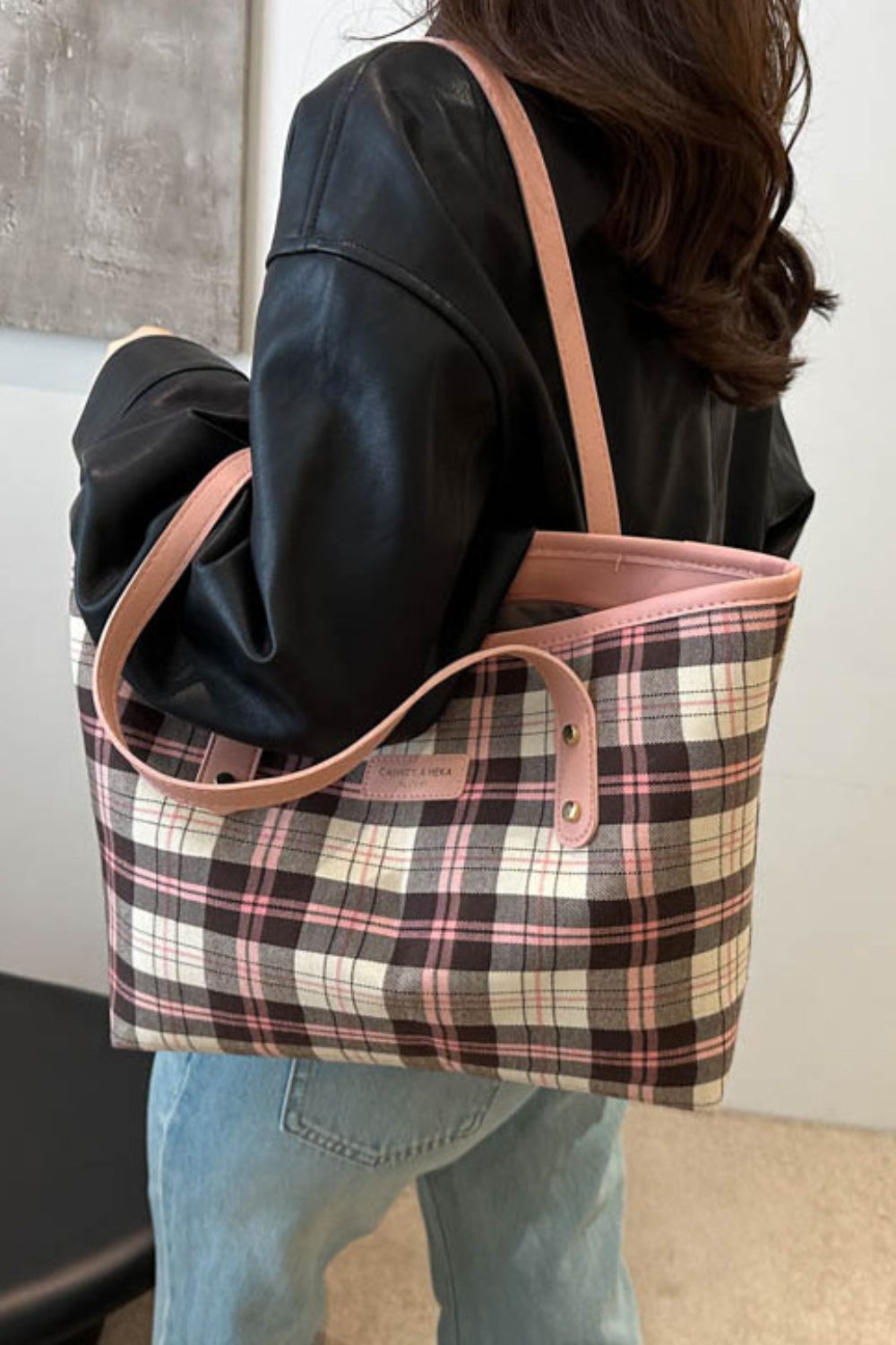 Carhes & Heka Plaid Leather Tote Bag