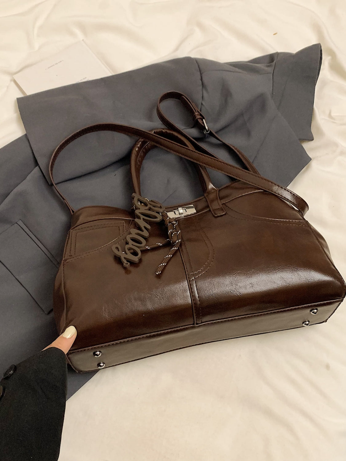 Leather Handbag with Pendant