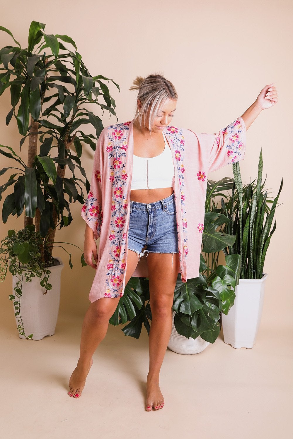 Anemone Embroidered Kimono