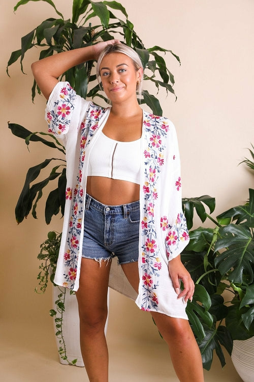 Anemone Embroidered Kimono