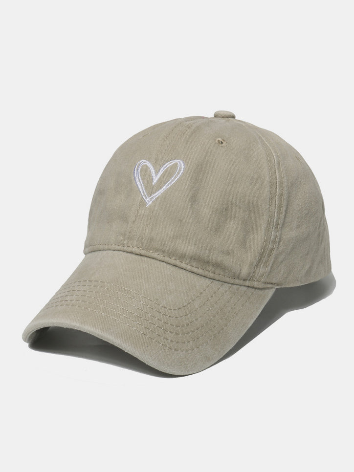 Embroidered Heart Washed Cotton Baseball Cap