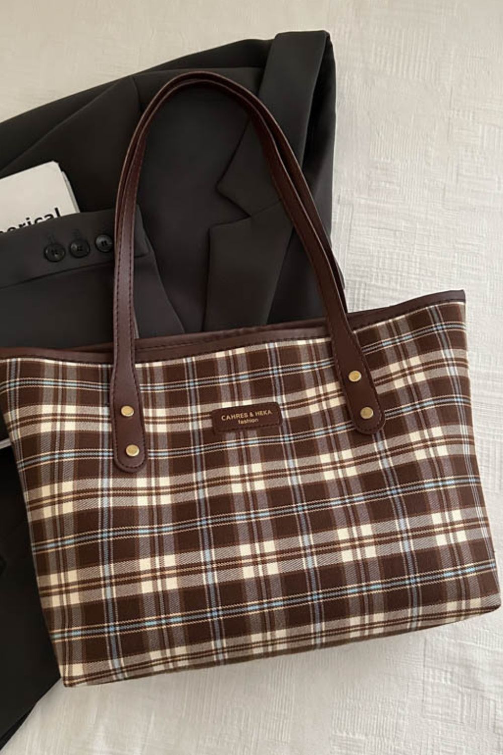 Carhes & Heka Plaid Leather Tote Bag