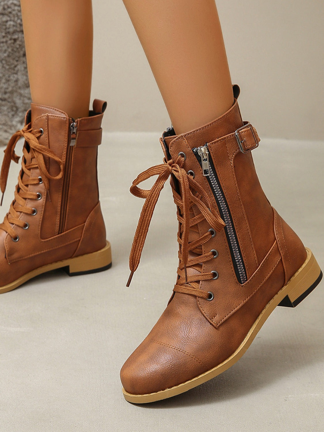 Leather Lace-Up Boots